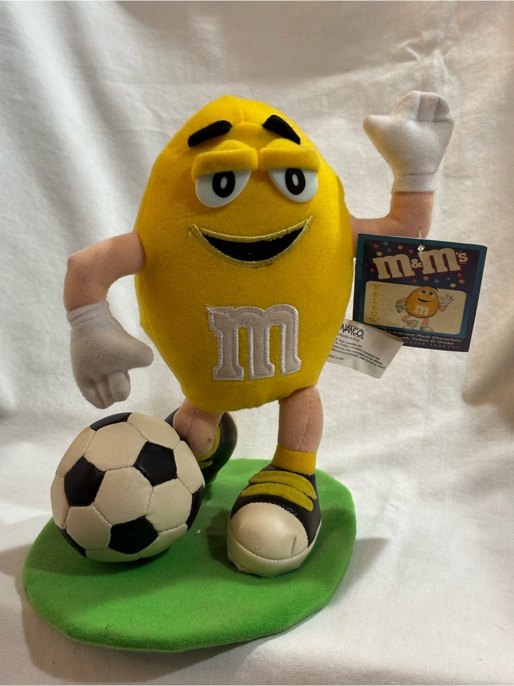 M&M’s Yellow Character Soccer Plush Display w/ Soccer Ball on Green Base